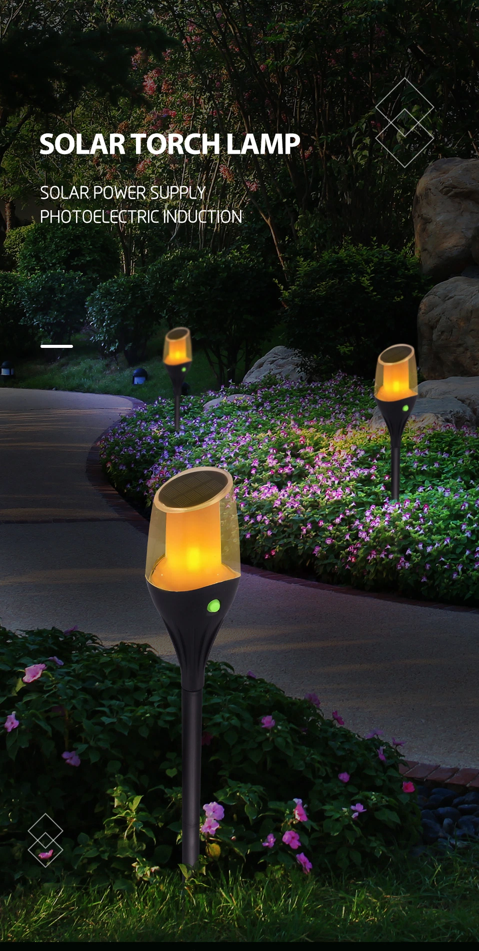 Outdoor Waterproof Flame Decoration Garden Torch Tiki Solar Lawn Light