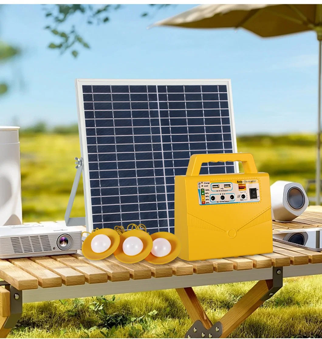 Portable Solar Power Station Generator 20W Camping Solar Panel Energy System Kit FM Radio Home Lighting System