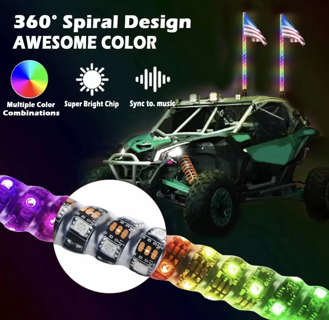 Multicolor Waterproof LED Buggy Whip 12V LED Lighting LED Flag Pole Whip Lights