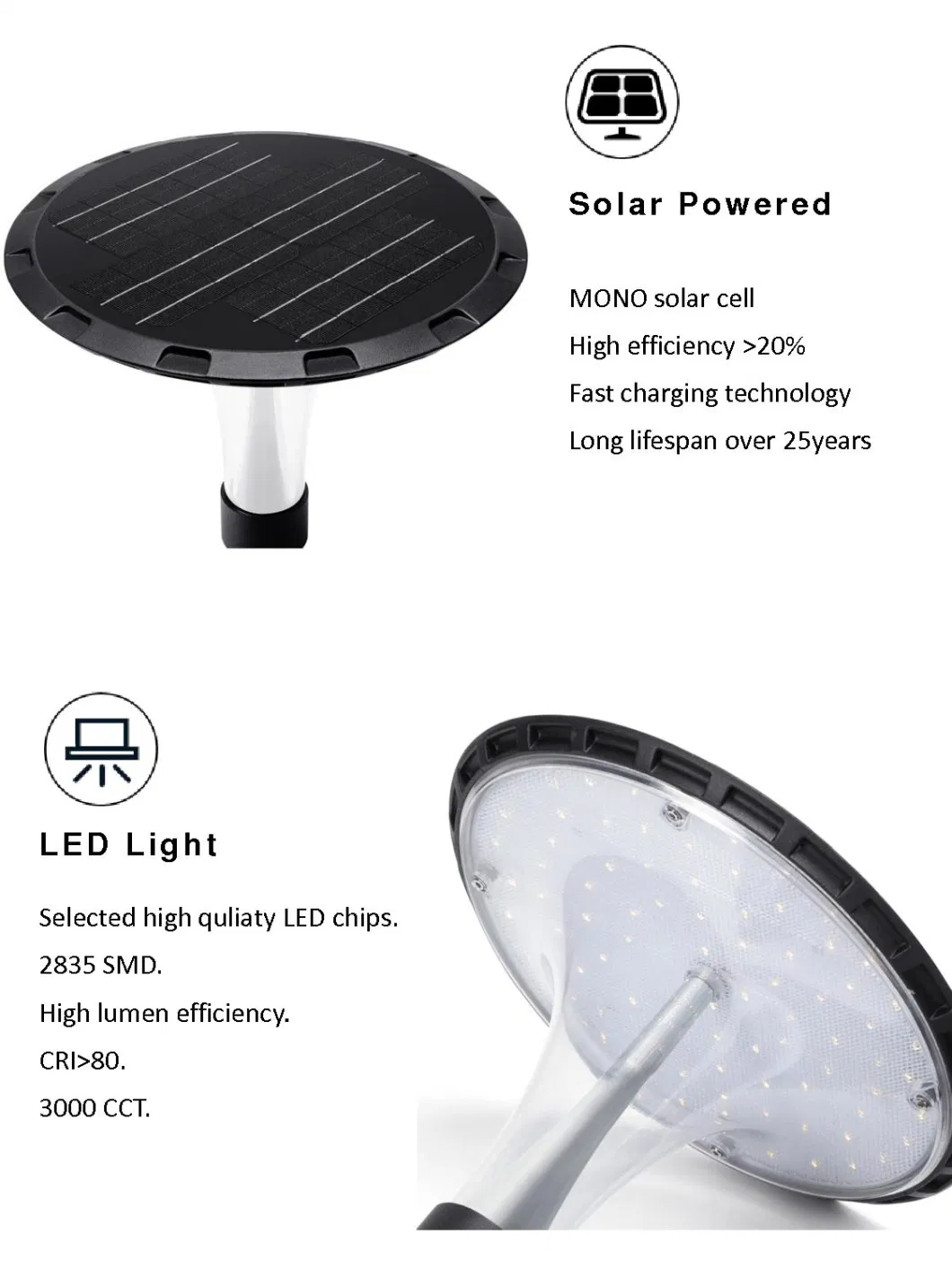 High Quality New Design Solar Powered Outdoor Waterproof IP65 LED Spotlight Solar Garden Lawn Spot Light