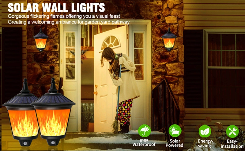 Yard Flickering Flames Wall Lights Outdoor Decorative Solar Flame Hanging Plastic Fire Moving LED Lantern Solar Light