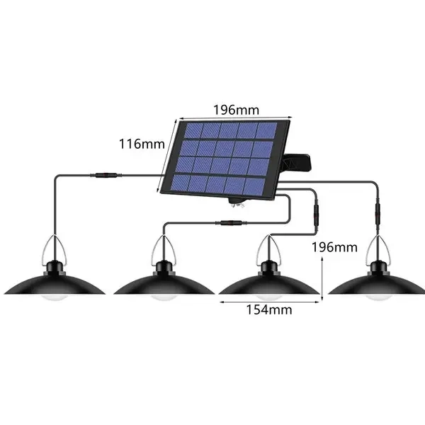 Waterproof Double 2 3 4 Head Outdoor Indoor Solar Hanging Lamp Emergency Light Solar Pendant Light