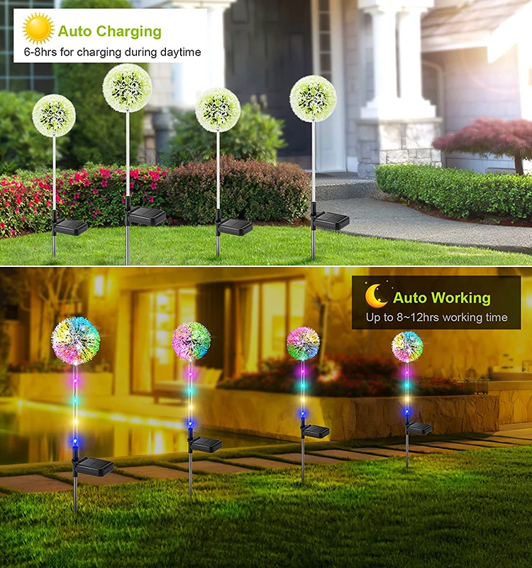 Solar Dandelion LED Garden 3 Head 2 Modes Solar LED Decorative Dandelion Lights IP65 Solar Flower Decoration Lights