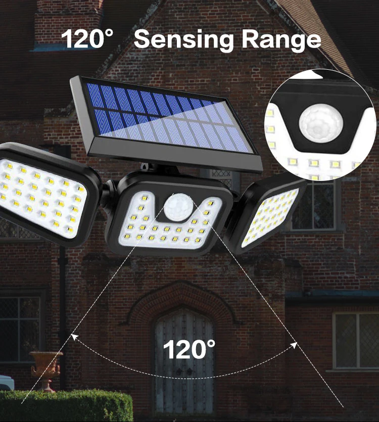 Brightenlux Logo Printing IP65 Waterproof 120 Sensing Range 270 Light Angle Solar Motion Sensor Wall Light with 3 Modes