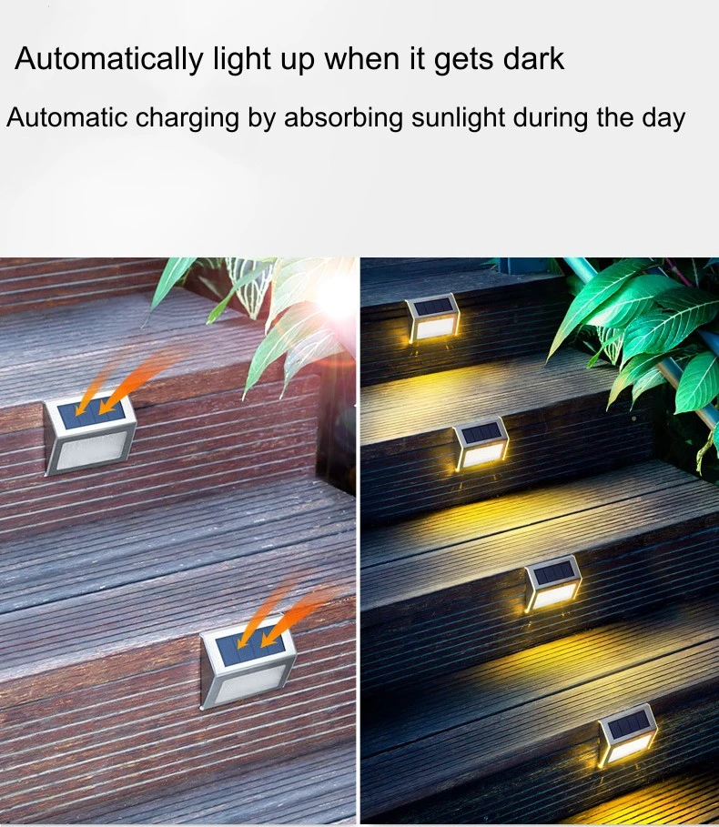 No Wiring Quality IP65 Surface Waterproof Outdoor Solar Wall Lamp LED Stair Step Light