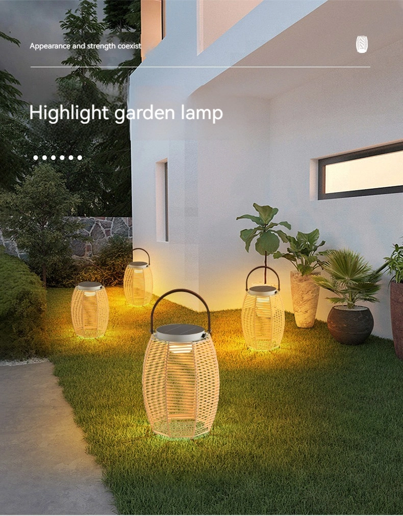 Solar Powered Garden Lights Rattan Lantern with Three Lighting Effect Outdoor Solar Light Garden Decoration