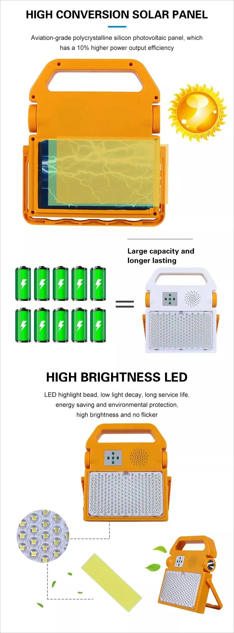 Outdoor Solar Portable Camping Flood Lights Charging Emergency Tent Lights Garden with Bluetooth Speaker
