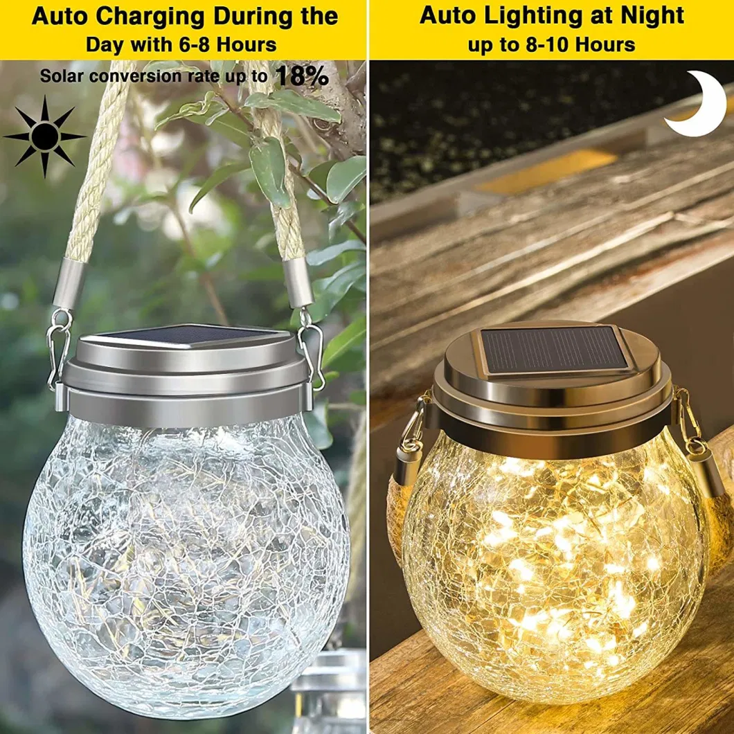 Solar Powered Cracked Glass Jar Hanging Light