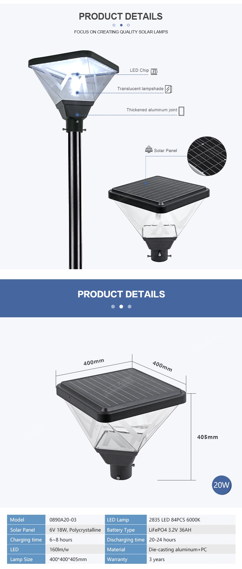 Alltop China Wholesale Aluminum Waterproof IP65 20W Outdoor Walkway Courtyard Garden LED Solar Lawn Light