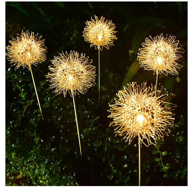 Outdoor Aluminum Wire Ball Dandelions Solar Garden Lights Solar Powered Stake Lights for Decoration