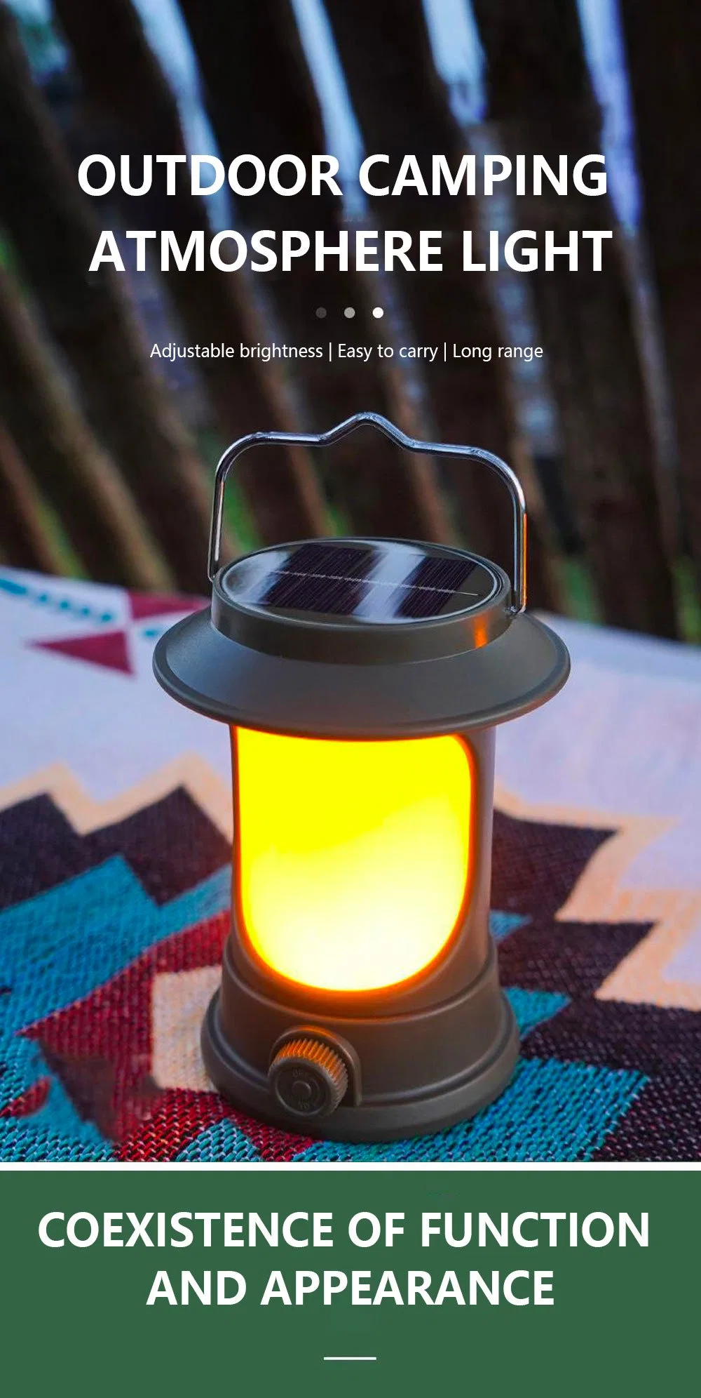 Portable Solar Powered LED Camping Lantern - Bright Illumination for Outdoor Activities