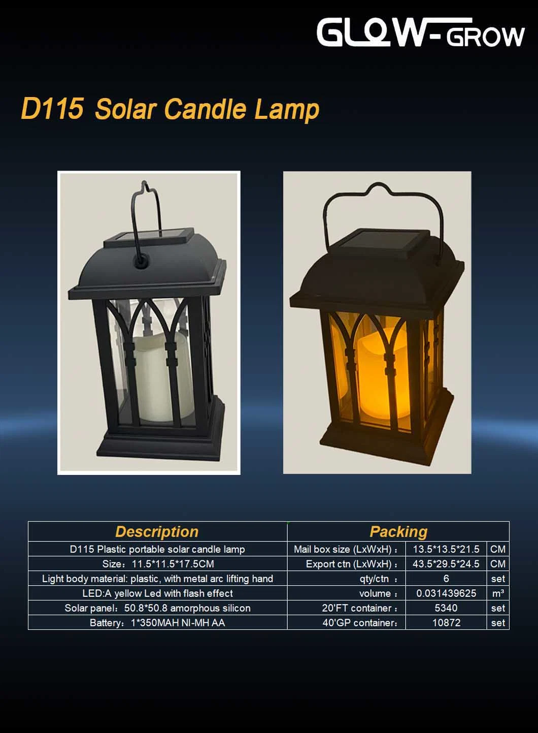 Outdoor Solar Lanterns 6 Inch Black Lantern with Solar Powered LED Candle Waterproof Dusk to Dawn Timer Hanging Table Porch for Ramadan Home Festival Decoration