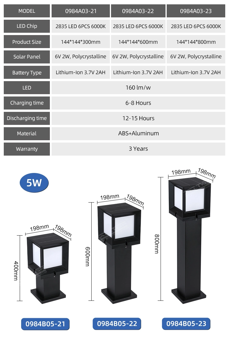 Alltop Energy Saving Solar Gate Lamp 3W 5W Outdoor LED Solar Light Garden Light