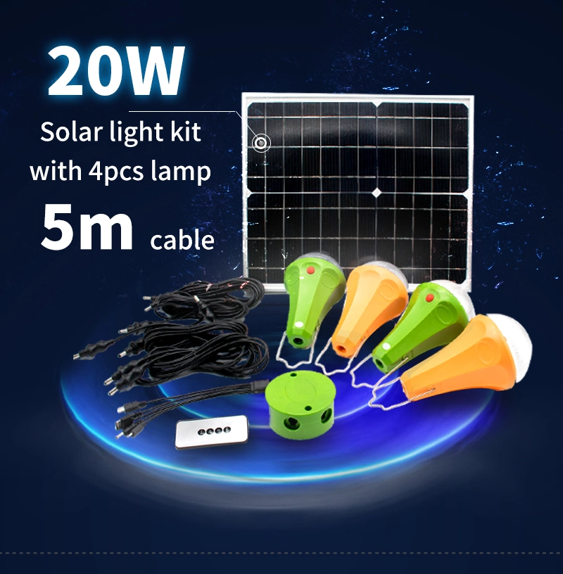 New Upgrade Indoor 25W 6V Solar Power System with 4PCS LED Bulb IP55 Solar Lights