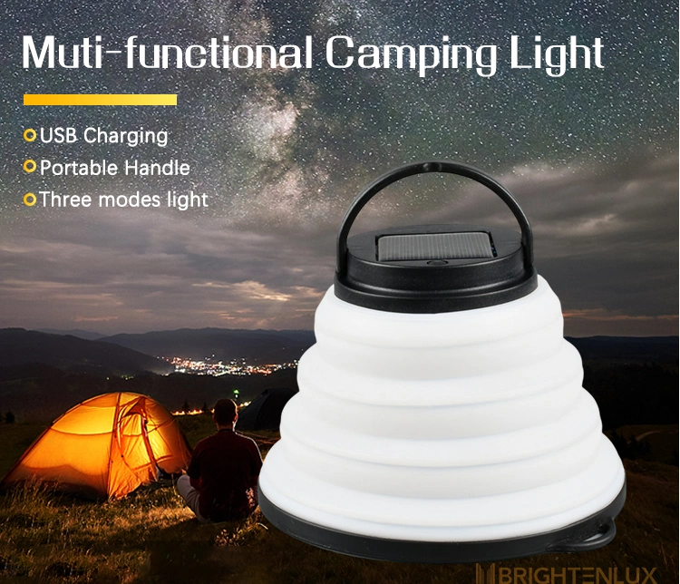 Brightenlux USB Charging Folding Mini Long Range 7 LED White Solar Camping Light with Hook