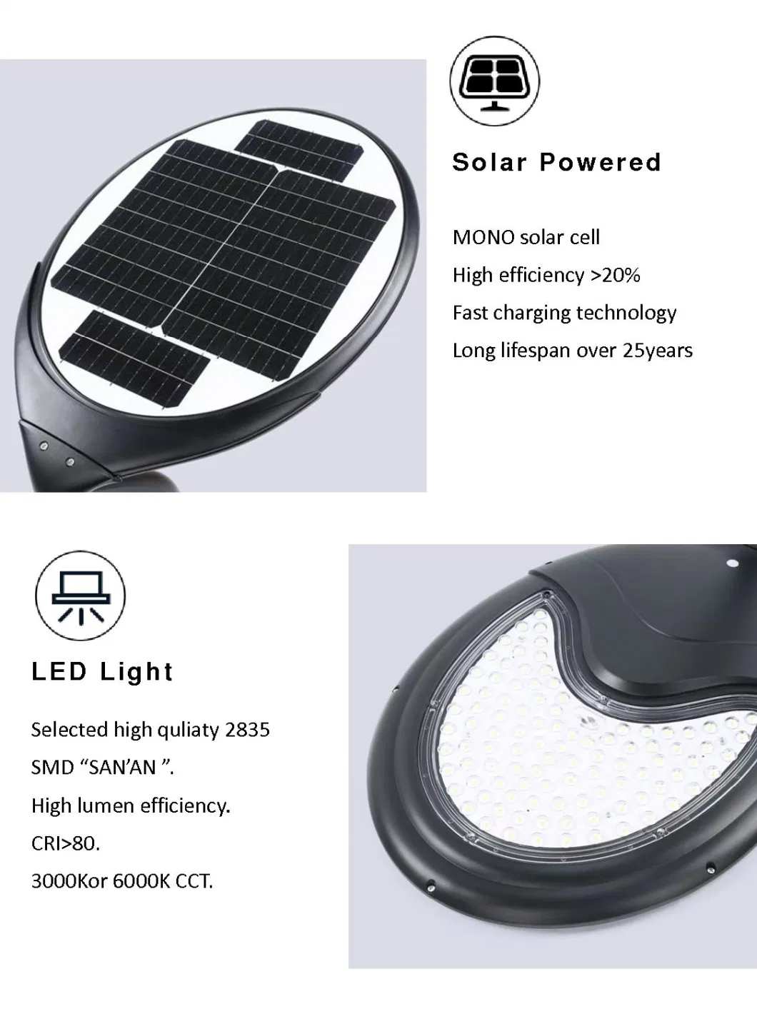 Outdoor Waterproof LED Solar Power Garden Light for Pathway Patio Yard Courtyard