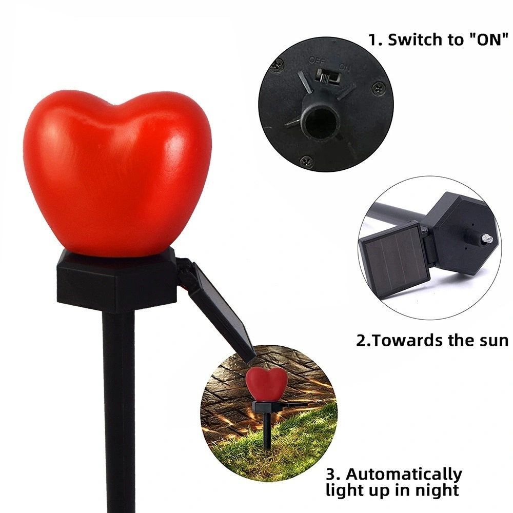 Solar Garden LED Lawn Plug Lights Outdoor Stakes Valentine Day Theme Ci18472