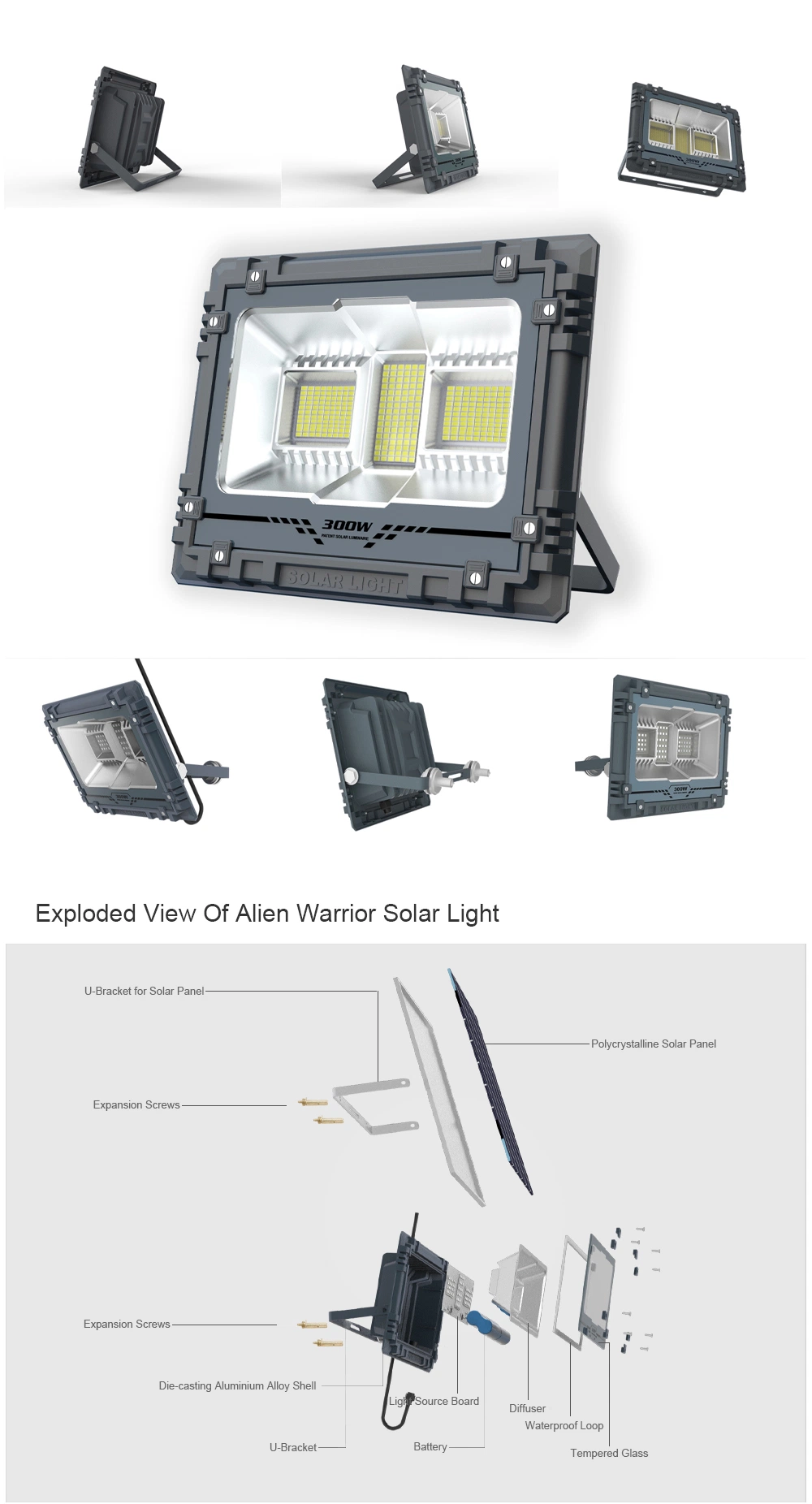 High Lumen Solar Powered Flood Lights 100W