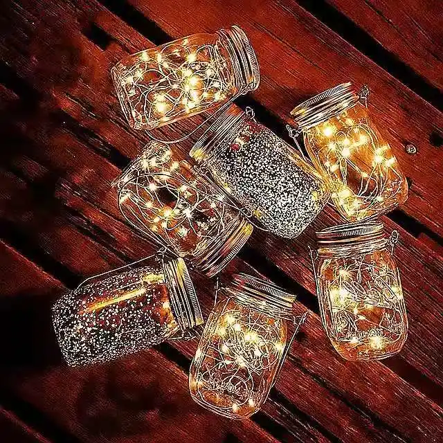 Outdoor Hanging Solar Light 20 LED Glass Jar Light Waterproof Crack Glass Globe Garden Light