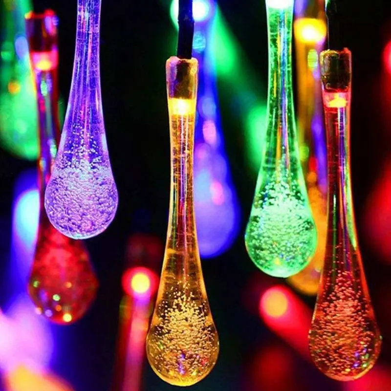 Solar Powered Water Drop String Fairy Waterproof Christmas Solar String Lights