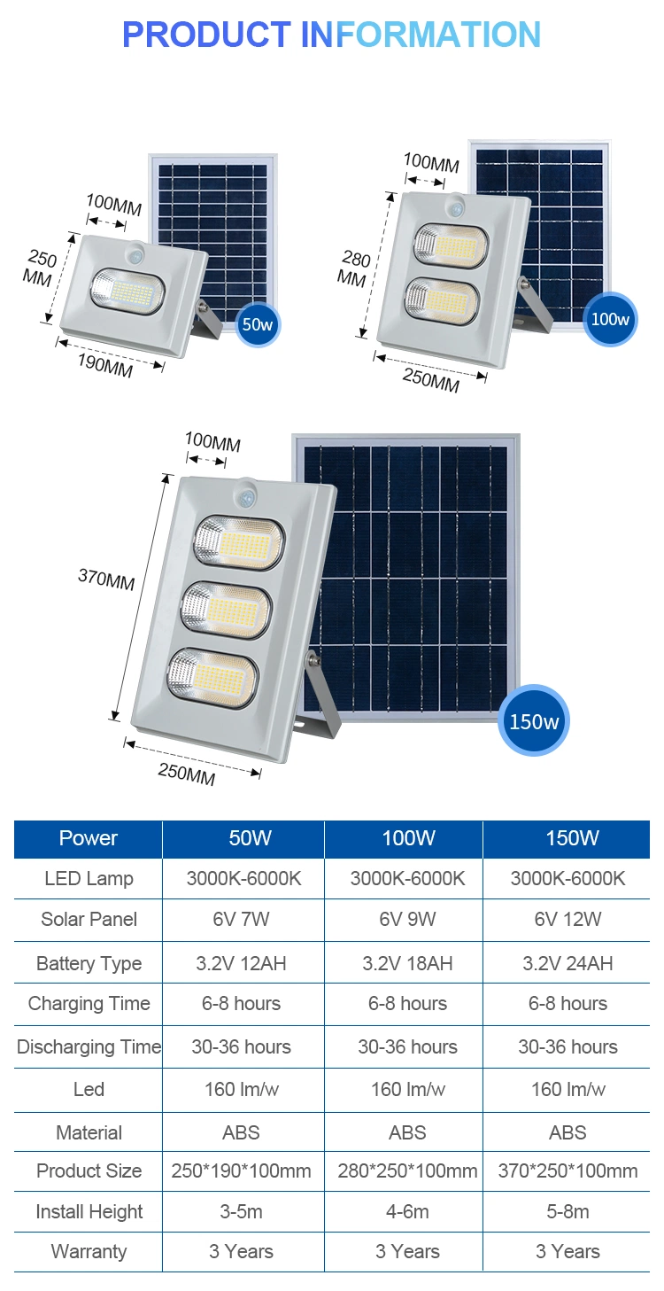 Alltop New Product for Tennis Court Garden Outdoor IP65 Waterproof 50W 100W 150W Solar LED Flood Light