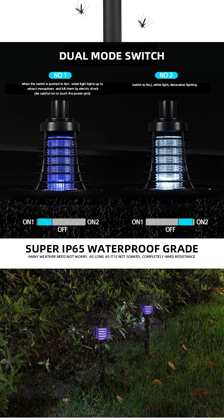 Solar Bug Zapper Outdoor Walkway Mosquito Fly Killer Solar LED Pathway Lights Ground Landscape Lighting Cordless Waterproof