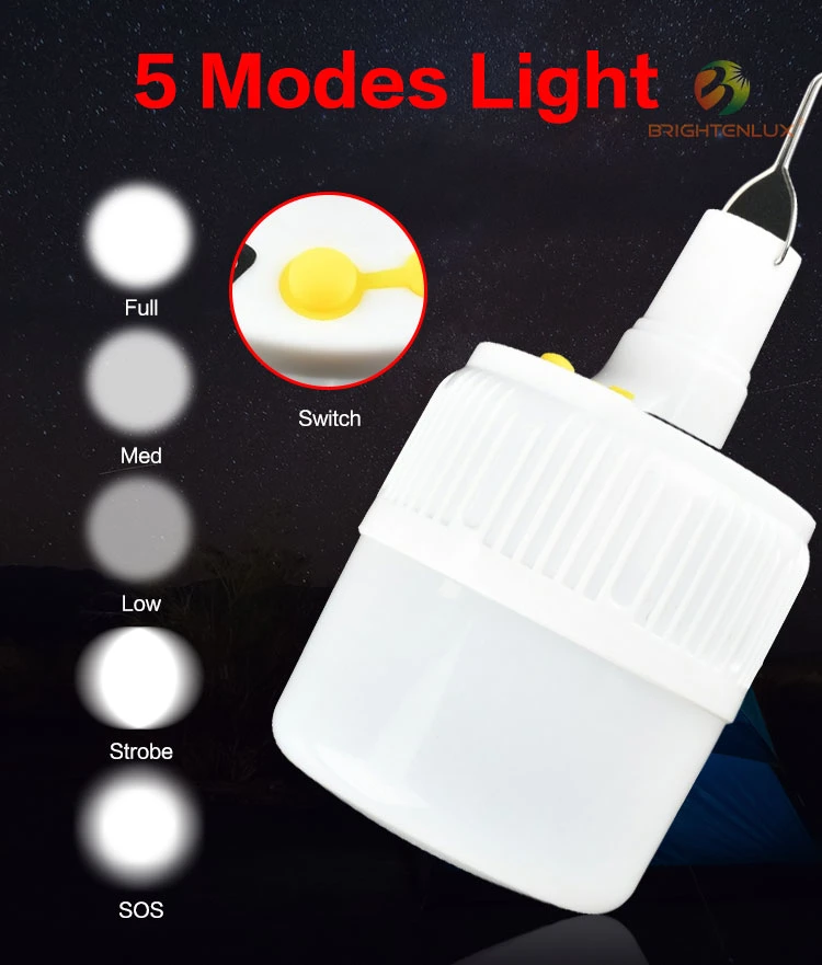 Brightenlux Logo Printing Plastic Material Solar Charging Multifunction Waterproof Camping Lantern with Hanging Hook