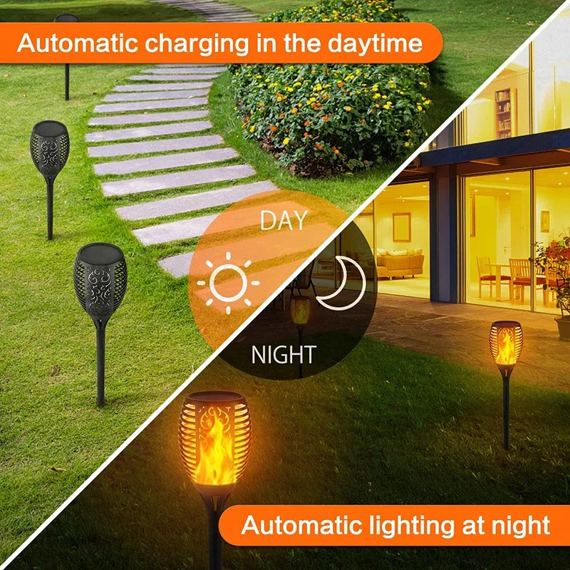 Guound Plug Torch with Light Sensor Warm Flame Solar LED Garden Lights