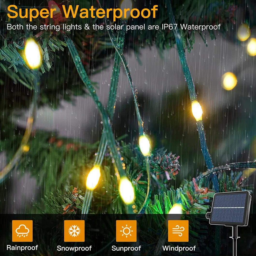 33FT IP65 Solar LED String Lights Waterproof Multicolor Rope Lights with 8 Modes
