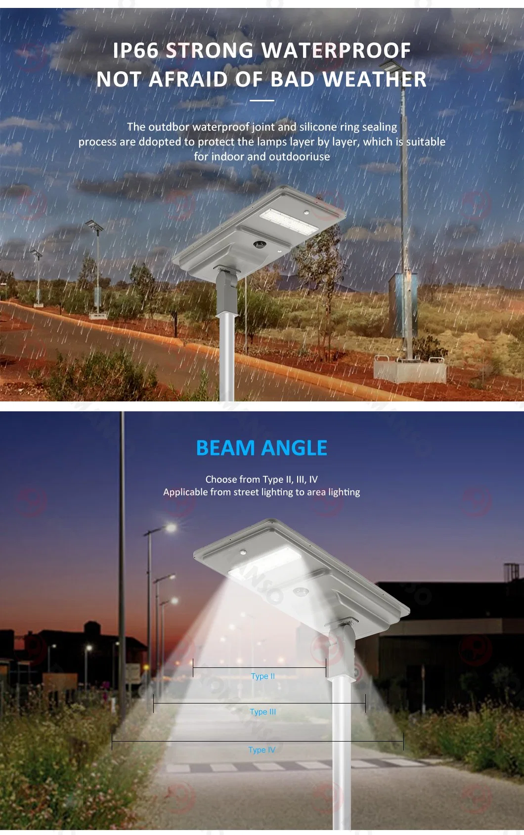 Hot Products Certification 2700~6000K for Road Lamp Campus Street Solar Light 100W