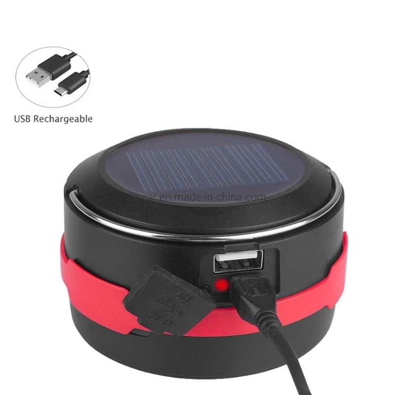 Folding Design Rechargeable Camp Tent Decoration Lighting Flash Warning Solar Camping Lamp with Metal Hanging Loop Portable LED Emergency Camping Light