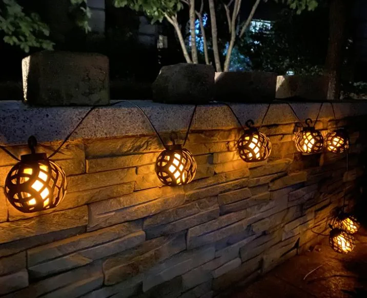 Waterproof IP55 Garden Lawn Outdoor Flame Ball String Decorative Lighting with Sensor Solar LED Garden Lamp Different Bulb Garden String Light