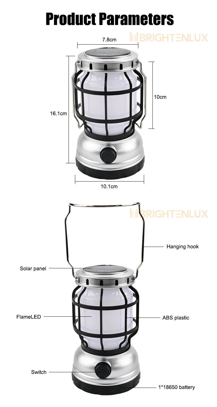 Bightenlux Portable Solar energy Rechargeable Switch Tent Light Li-ion Battery Outdoor Lamp Flame Lights LED Mini Camping Light Flame Lantern