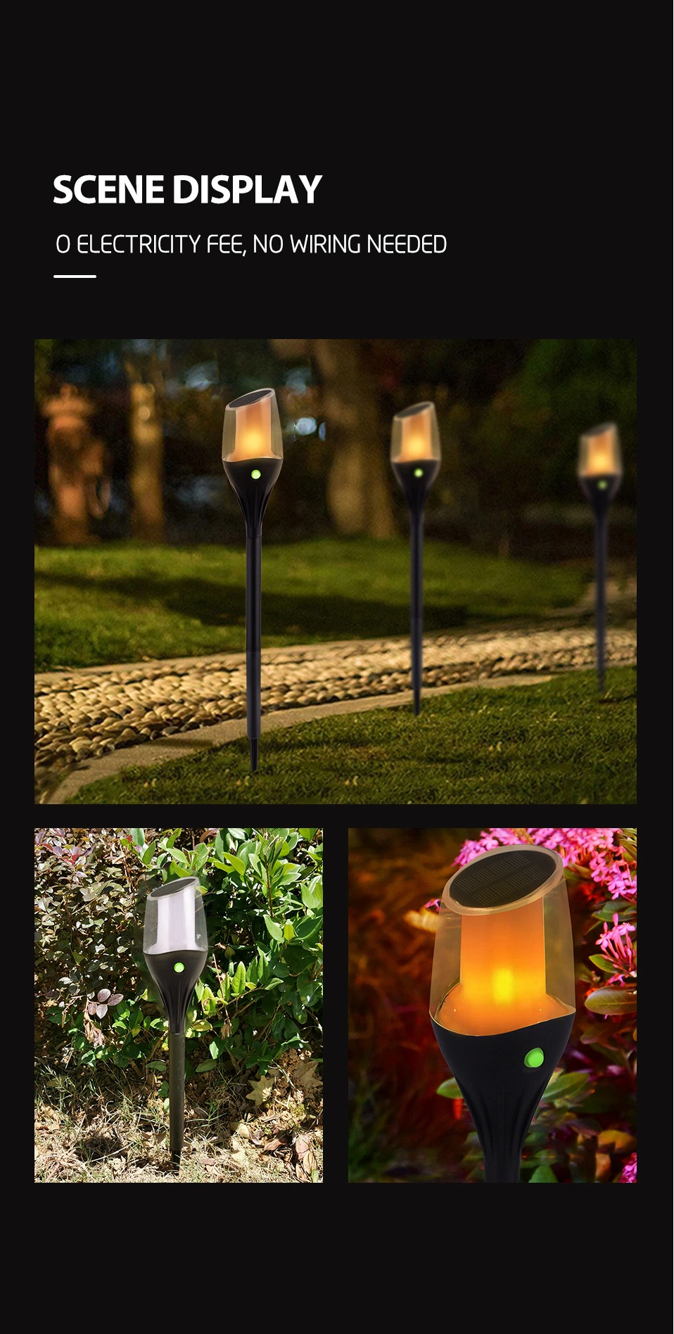 Outdoor Waterproof Flame Decoration Garden Torch Tiki Solar Lawn Light