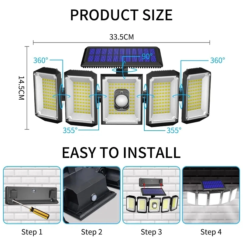 5 Head Solar Motion Detect Light for Home Outdoor