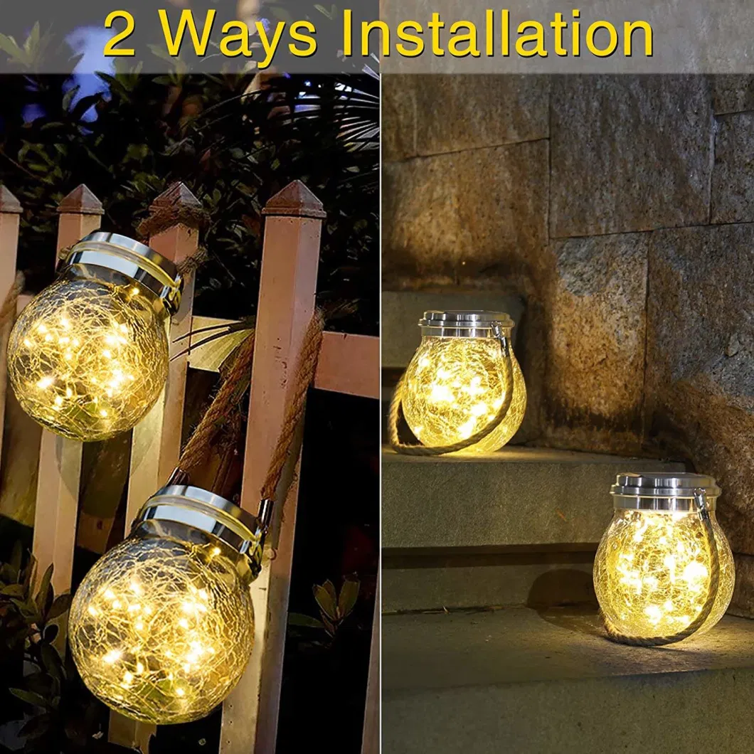 Solar Powered Cracked Glass Jar Hanging Light