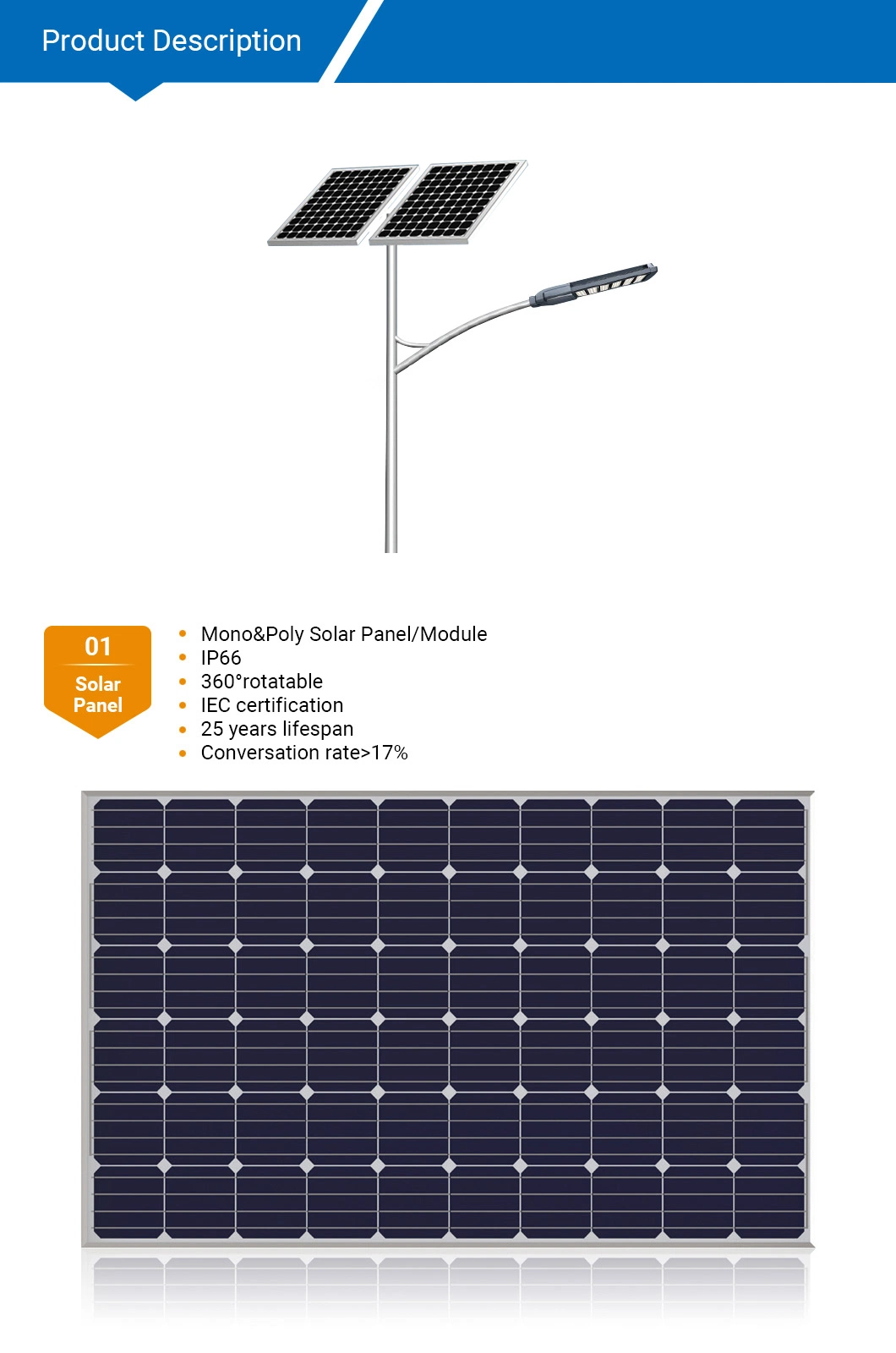 Manufacturer Aluminum 120W Solar Panel Post Top Garden LED Street Light