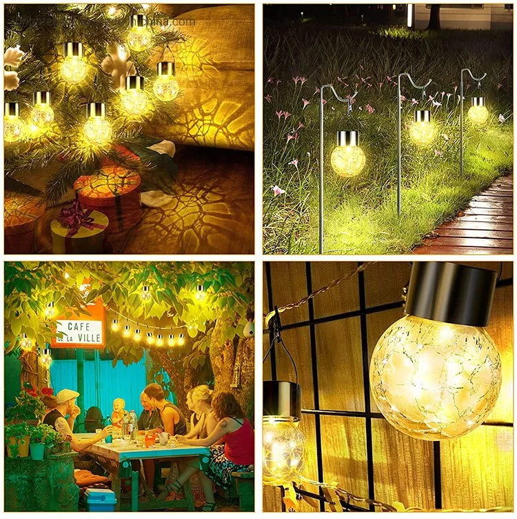 Brightenlux Hot Selling Colorful Waterproof Outdoor Hanging Decoration Cracked Glass Ball Style Solar Garden Light