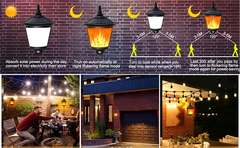 Yard Flickering Flames Wall Lights Outdoor Decorative Solar Flame Hanging Plastic Fire Moving LED Lantern Solar Light