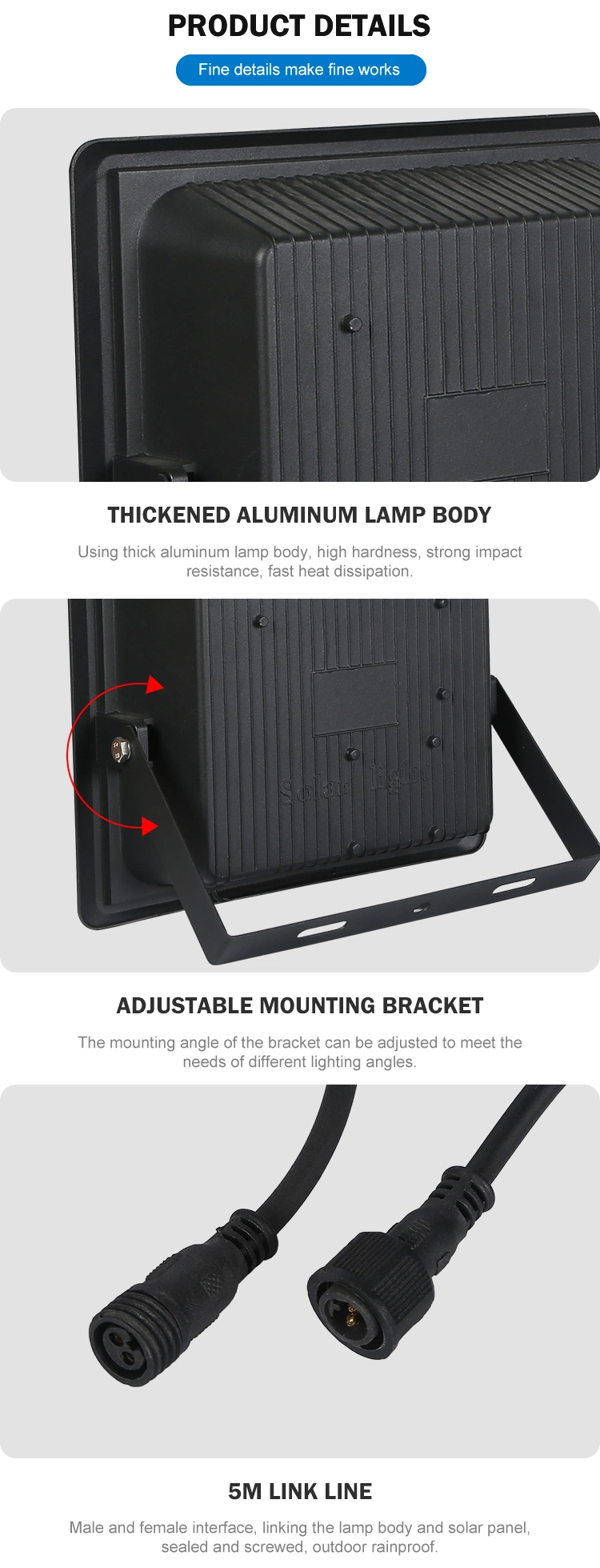 Super Lumen 100W Solar Panel LED ABS Flame Competitive Price Street Outdoor LED Lights Solar