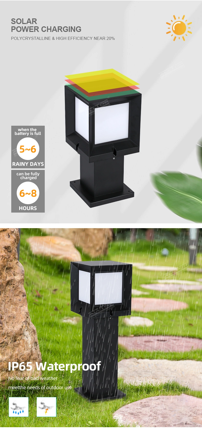 Alltop Energy Saving Solar Gate Lamp 3W 5W Outdoor LED Solar Light Garden Light