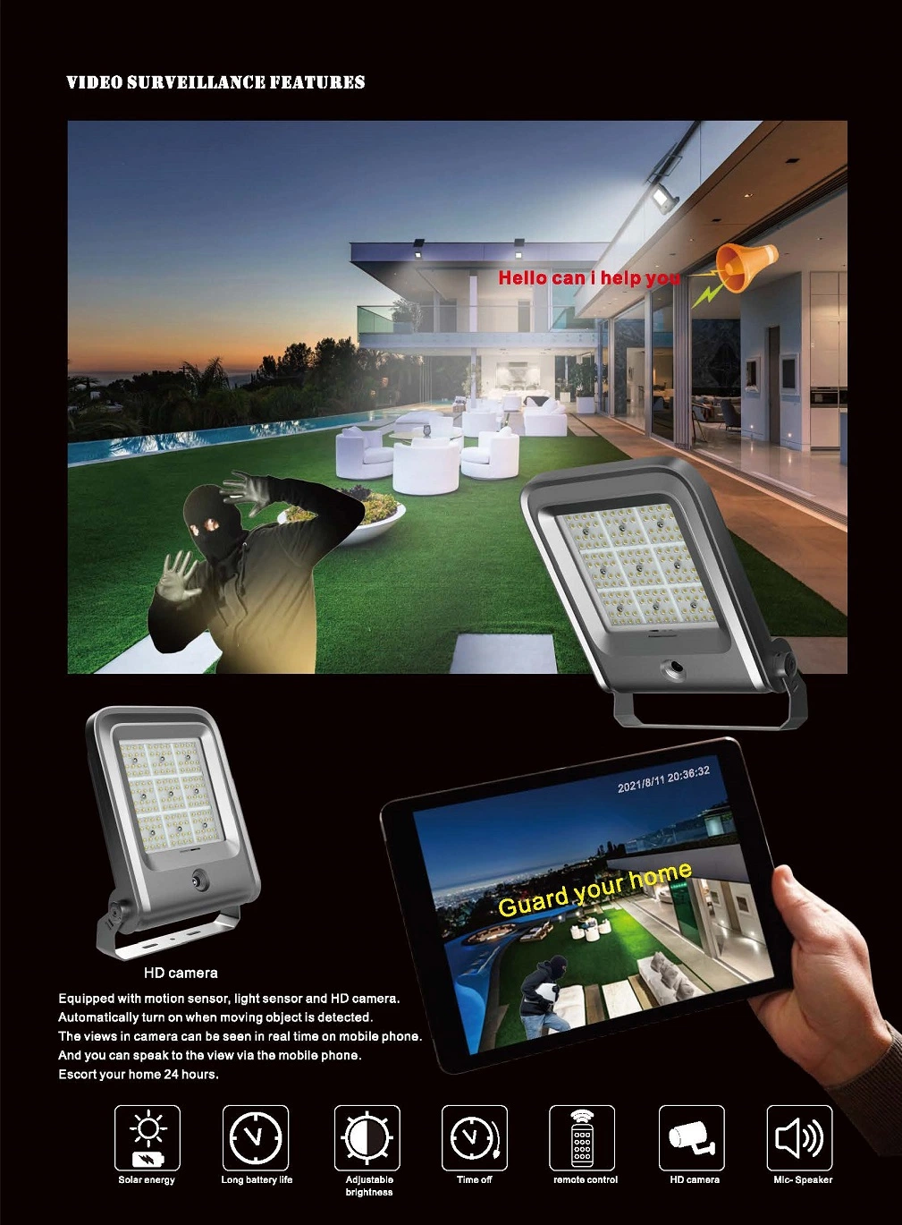 New Wholesale Integrated Solar Powered Outdoor Wall Light with Camera for Security