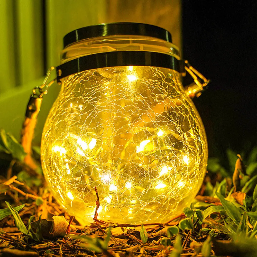 Solar Powered Cracked Glass Jar Hanging Light