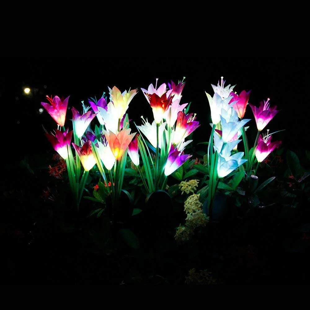 Festival Decorative Solar Power Lily Tulip Rose LED Artificial Flower Light