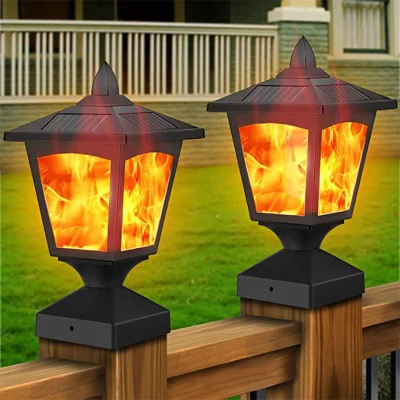 IP66 linterna de exterior resistente al agua pared ligera lámpara de metal linterna colgada Luz de llama solar decorativa