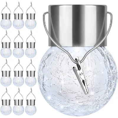 Resistente al agua con empuñadura y el Clip, con Energía Solar agrietada bola de cristal colgando de las luces solares para jardín, patio, Patio, valla, Árbol Bl18067