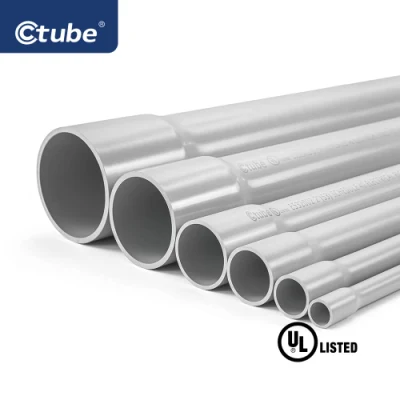 Conducto de 40 pulgadas de la lista UL de Ctube 2 4 6 Extremo con punta de punta pelada Sch 40 PVC tubo resistente a la luz del sol
