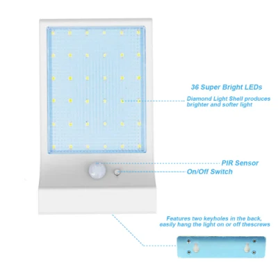 LED de 36 luces LED solares en el exterior del sensor de movimiento de la luz de encuadernación con poste de montaje