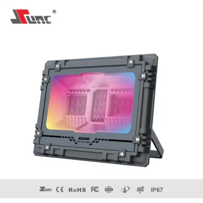 Sunc 60W 100W 200W 300W 500W 800W Solar Powered IP65 Exterior Alto brillo Alto brillo Lumen Ahorro de Energía aluminio RGBW Solar Luz de inundación con ritmo musical