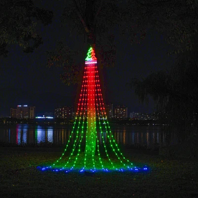 Luces LED de Pentagram Cascada de las luces de árbol de Navidad colgando al aire libre Luces luces decorativas de Control Remoto de patio de luces de la energía solar